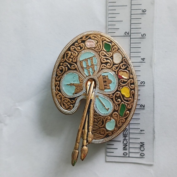 Vintage Womens Brooch Painters Palette Enamel Gold/Silver Tone Jewelry - Picture 4 of 4